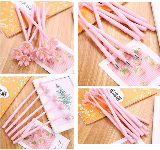 30pcs Flower Pens Sakura Shaped Gel Ink Pens 0.5 mm Black Ink for Women, Coworkers Office Home Gifts Party Supplies (Pink Flowers 30pcs)