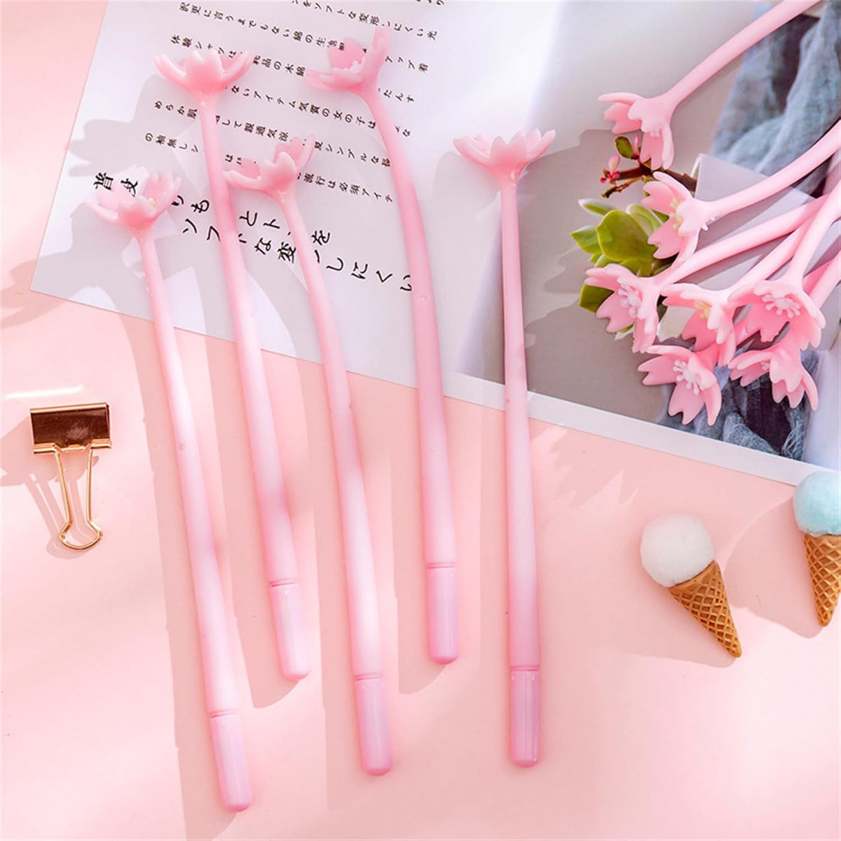 30pcs Flower Pens Sakura Shaped Gel Ink Pens 0.5 mm Black Ink for Women, Coworkers Office Home Gifts Party Supplies (Pink Flowers 30pcs)