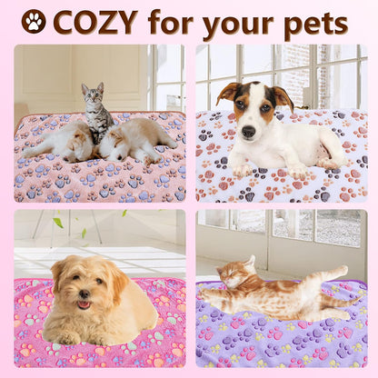Blanket-Premium-Flannel-Medium-Printed Throw for Cats Dog Puppy Animals Soft Fluffy Fleece Pet Blankets Cozy Warm Sleep Mat Cute Paw Pink
