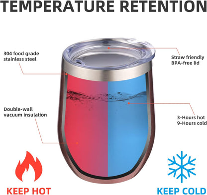 12 oz Insulated Wine Tumbler with Lid and Straw,Stainless Steel Stemless Wine Tumbler Glasses Double Wall Vacuum Wine Cups Tumbler for Coffee,Champaign,Cocktail (Rose Gold,1)