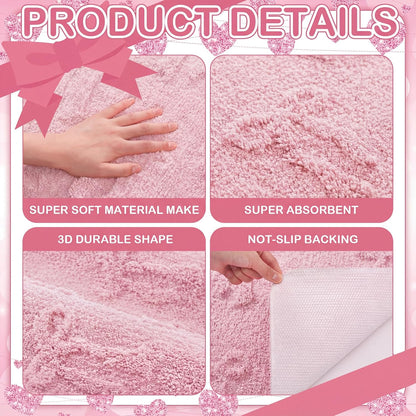 Bow Bath Mat for Bathroom, 20"x32" Cute Preppy 3D Bow Rug, Pink