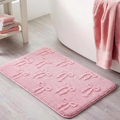 Bow Bath Mat for Bathroom, 20"x32" Cute Preppy 3D Bow Rug, Pink