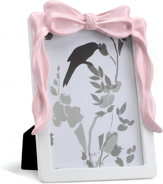 Vintage Bow Picture Frame, Cute, Pink & White, 4" X 6"
