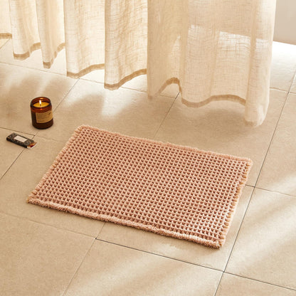 Waffle Bath Mat, Small Boho Bathroom Rugs Non Slip 24x16 Light Peach