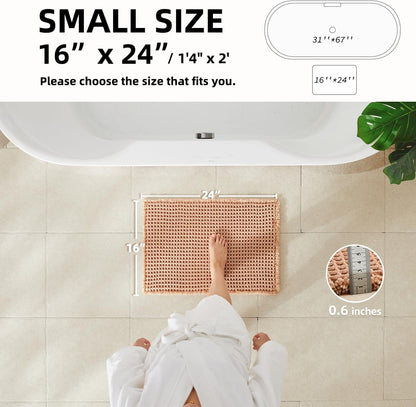Waffle Bath Mat, Small Boho Bathroom Rugs Non Slip 24x16 Light Peach