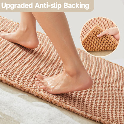 Waffle Bath Mat, Small Boho Bathroom Rugs Non Slip 24x16 Light Peach