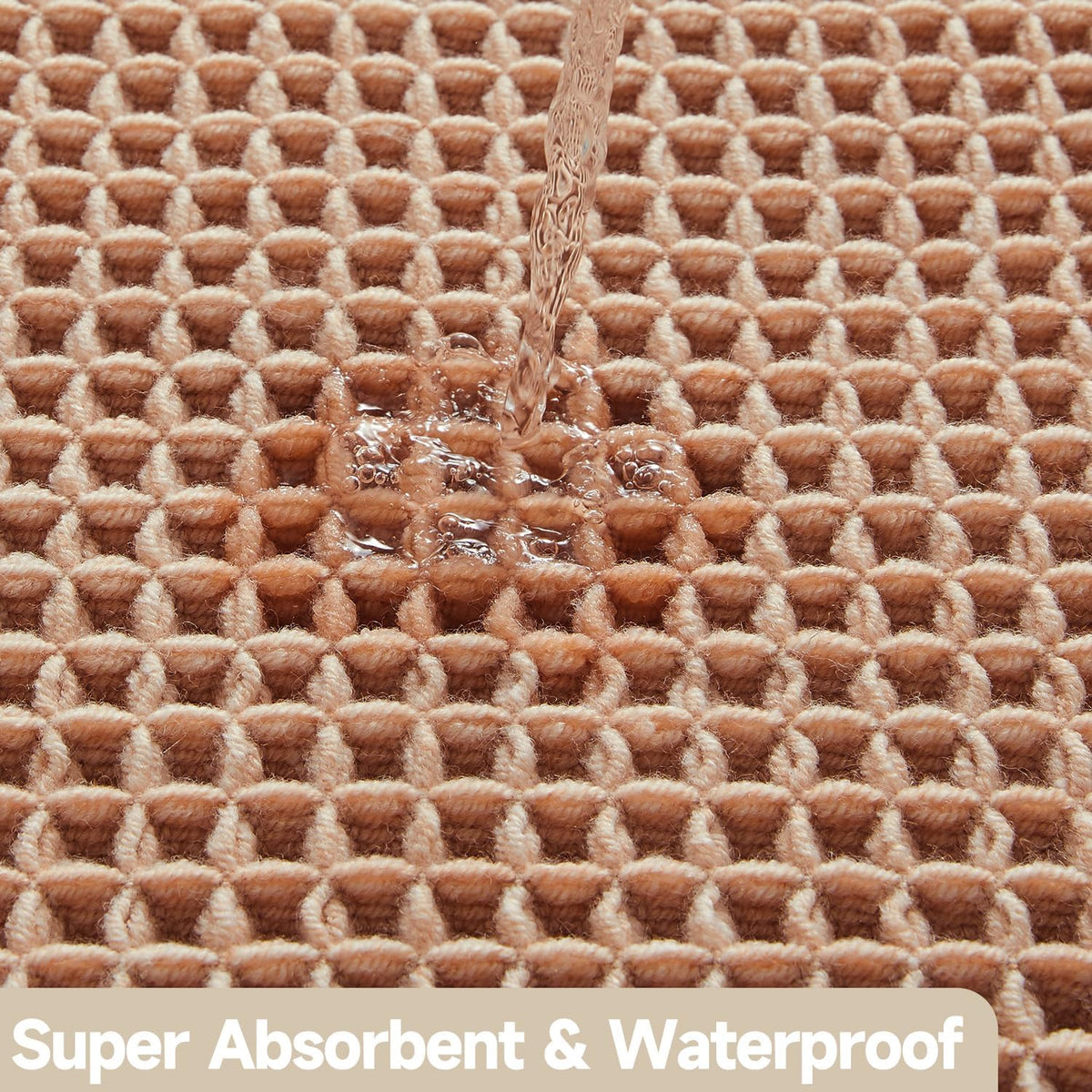 Waffle Bath Mat, Small Boho Bathroom Rugs Non Slip 24x16 Light Peach