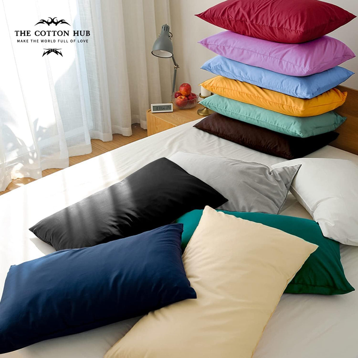 Standard/Queen (21"x32") Size Set of 2 Pillow Cases 600 Thread Count Peruvian Pima Cotton Pillow Cases, Fits Standard & Queen Size Pillows, Gifts for Women Men (Stripe, Peach)