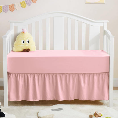 2 Pack Set Crib Skirt & Crib Bed Sheet, Pink