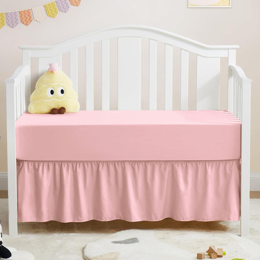 2 Pack Set Crib Skirt & Crib Bed Sheet, Pink