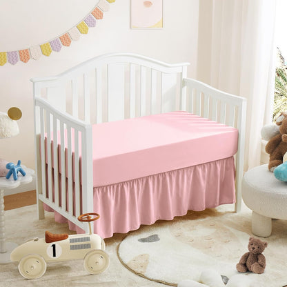 2 Pack Set Crib Skirt & Crib Bed Sheet, Pink