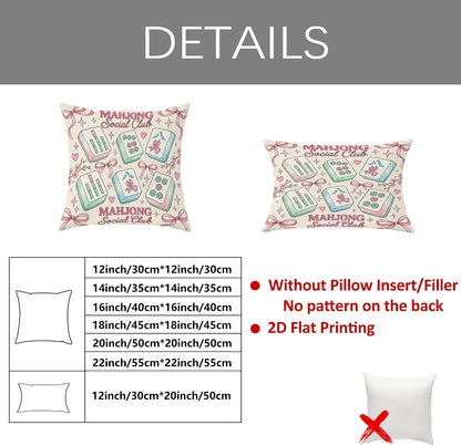 Mahjong Tiles Throw Pillow Covers Set of 2, Playful Fanciful Hearts Bows Casual Pastel Peach with Hidden Zipper Cover Decorative Pillows for Living Room Apartment Bed Sofa Decor 20x12 Inch
