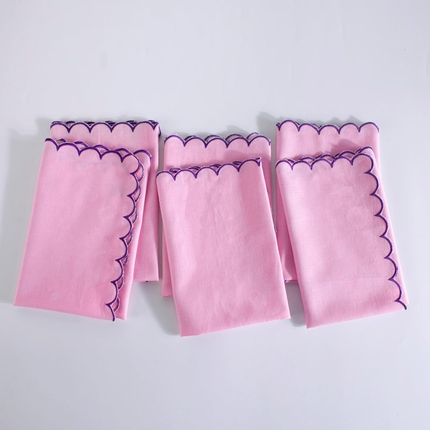 FINGERCRAFT Cloth Napkins, Everyday Use Reversible Scallop Design, Premium Quality Cotton Linen Blend Napkin Set of 6 Perfect for Parties Dinners Weddings Easter Napkin Cloth 20x20 Inch Pastel Rose