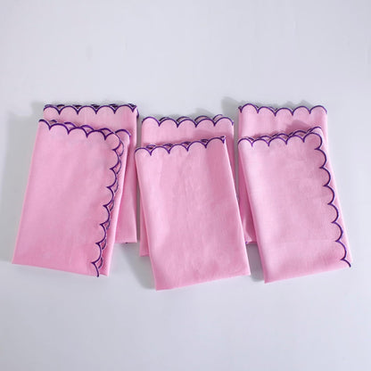 FINGERCRAFT Cloth Napkins, Everyday Use Reversible Scallop Design, Premium Quality Cotton Linen Blend Napkin Set of 6 Perfect for Parties Dinners Weddings Easter Napkin Cloth 20x20 Inch Pastel Rose
