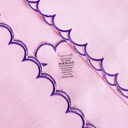 FINGERCRAFT Cloth Napkins, Everyday Use Reversible Scallop Design, Premium Quality Cotton Linen Blend Napkin Set of 6 Perfect for Parties Dinners Weddings Easter Napkin Cloth 20x20 Inch Pastel Rose