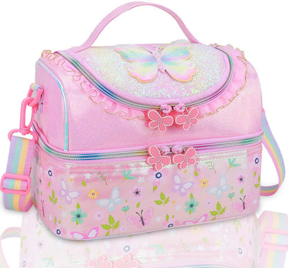 Kids Lunch Bag - Double - Decker Cooler Insulated Lunch Box for Boys Girls,Washable Lunch Bag with Strap and Reusable Toddler Lunchbox for School and Daycare