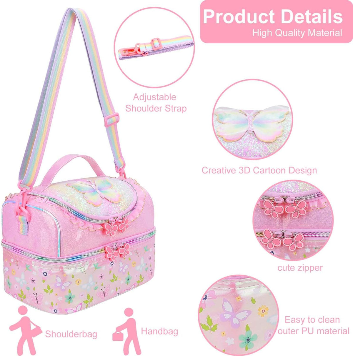 Kids Lunch Bag - Double - Decker Cooler Insulated Lunch Box for Boys Girls,Washable Lunch Bag with Strap and Reusable Toddler Lunchbox for School and Daycare