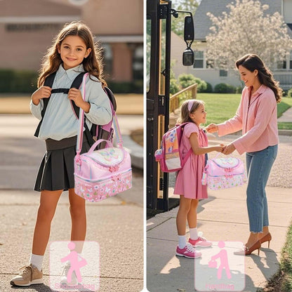Kids Lunch Bag - Double - Decker Cooler Insulated Lunch Box for Boys Girls,Washable Lunch Bag with Strap and Reusable Toddler Lunchbox for School and Daycare