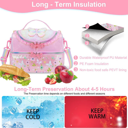 Kids Lunch Bag - Double - Decker Cooler Insulated Lunch Box for Boys Girls,Washable Lunch Bag with Strap and Reusable Toddler Lunchbox for School and Daycare