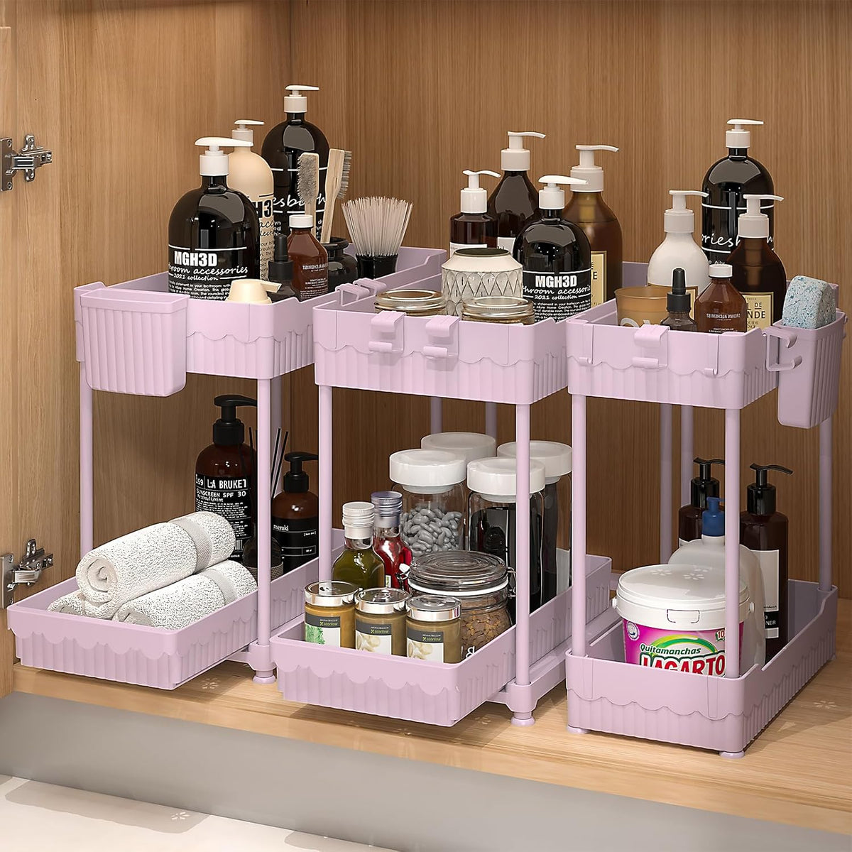 3-Pack 2-Tier Under Sink Organizers with Sliding Drawers