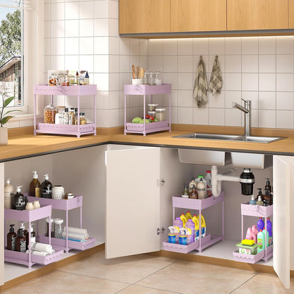 3-Pack 2-Tier Under Sink Organizers with Sliding Drawers