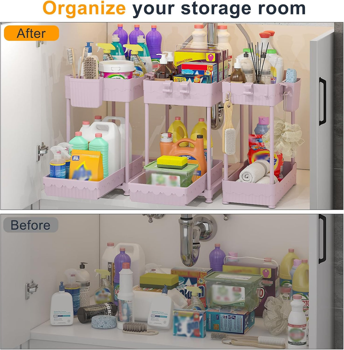 3-Pack 2-Tier Under Sink Organizers with Sliding Drawers