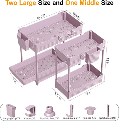 3-Pack 2-Tier Under Sink Organizers with Sliding Drawers