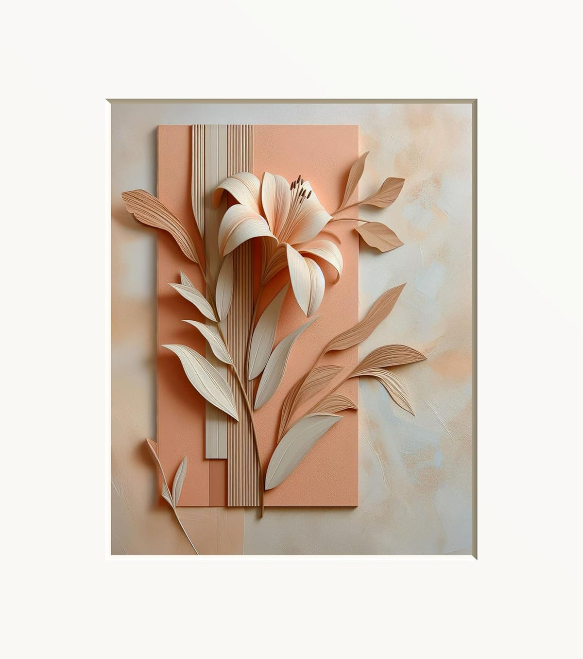 Lily Flower Coral Peach Matted Wall Art Print for Bathroom or Bedroom Walls (Lily 2)