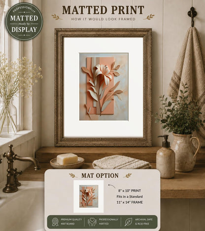 Lily Flower Coral Peach Matted Wall Art Print for Bathroom or Bedroom Walls (Lily 2)