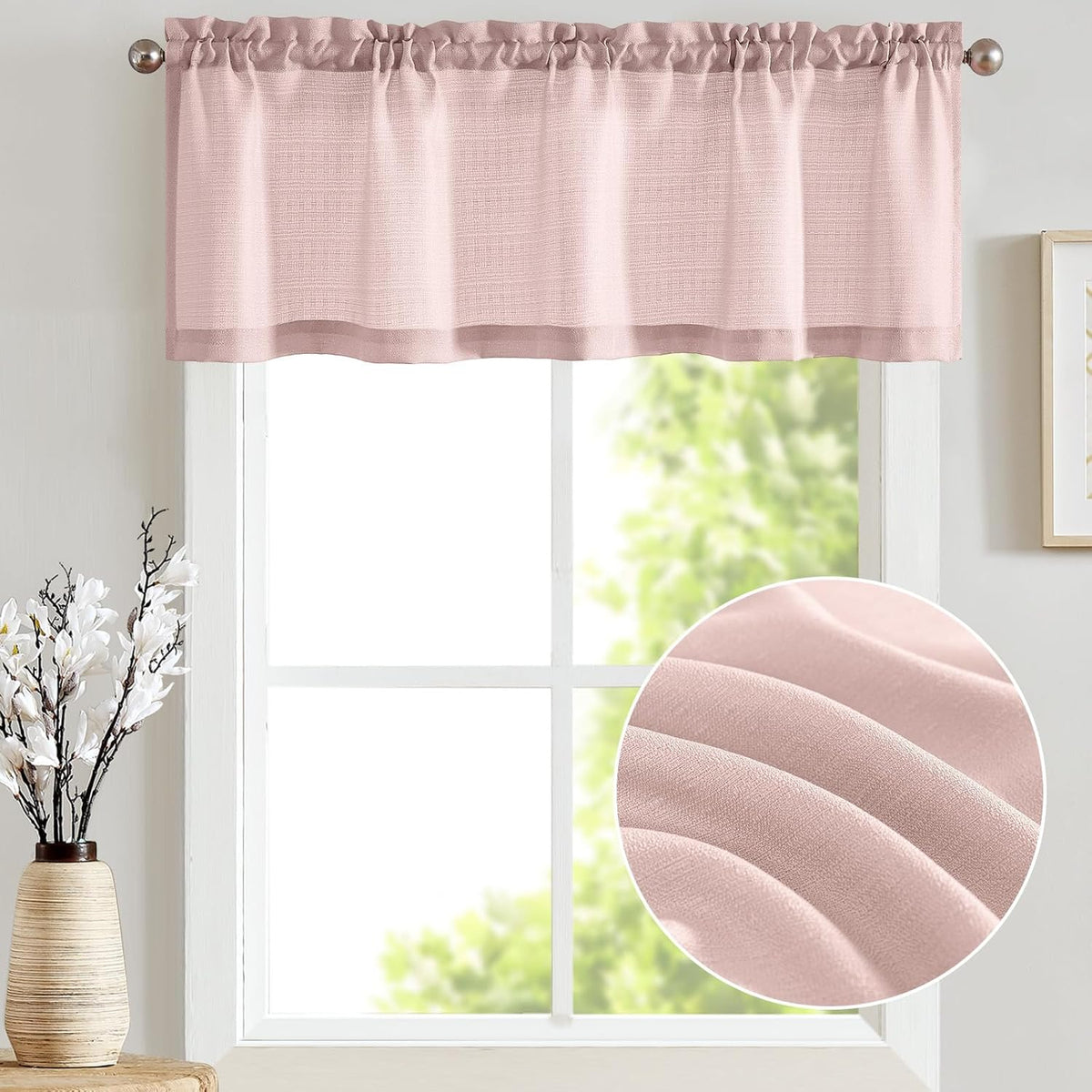 Pink Casual Weave Valance Curtains 18 Inches Rod Pocket 1 Panel