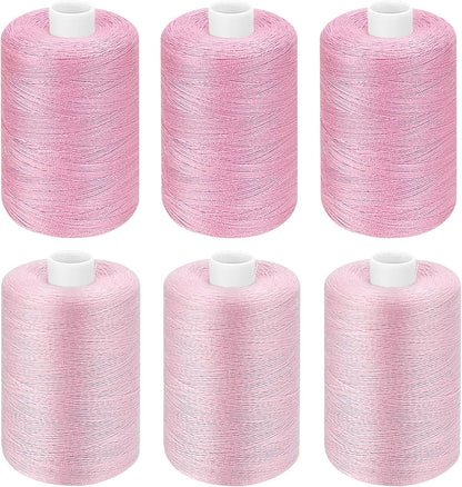 Pink Thread for Sewing, 6 Spools of 1000 Yards Polyester Quilting Thread