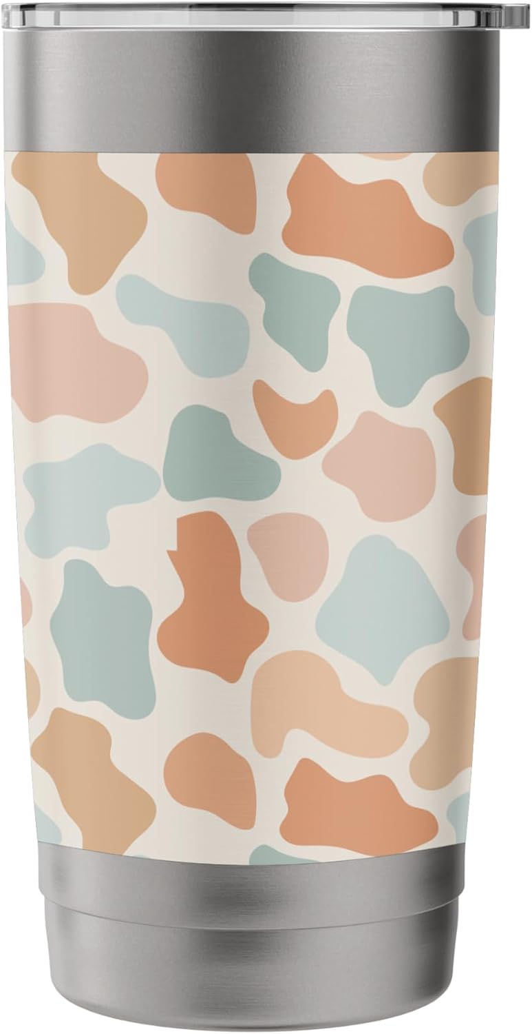 Cow Print Pattern in Light Blue Pastel Blue and Peach Stainless Steel Insulated Tumbler