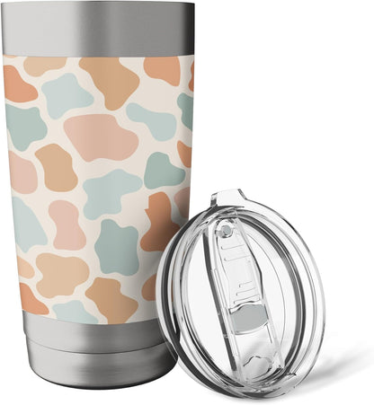 Cow Print Pattern in Light Blue Pastel Blue and Peach Stainless Steel Insulated Tumbler