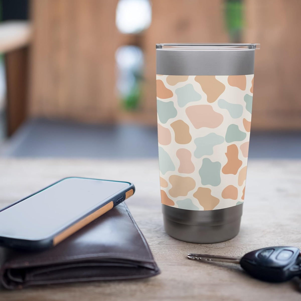 Cow Print Pattern in Light Blue Pastel Blue and Peach Stainless Steel Insulated Tumbler