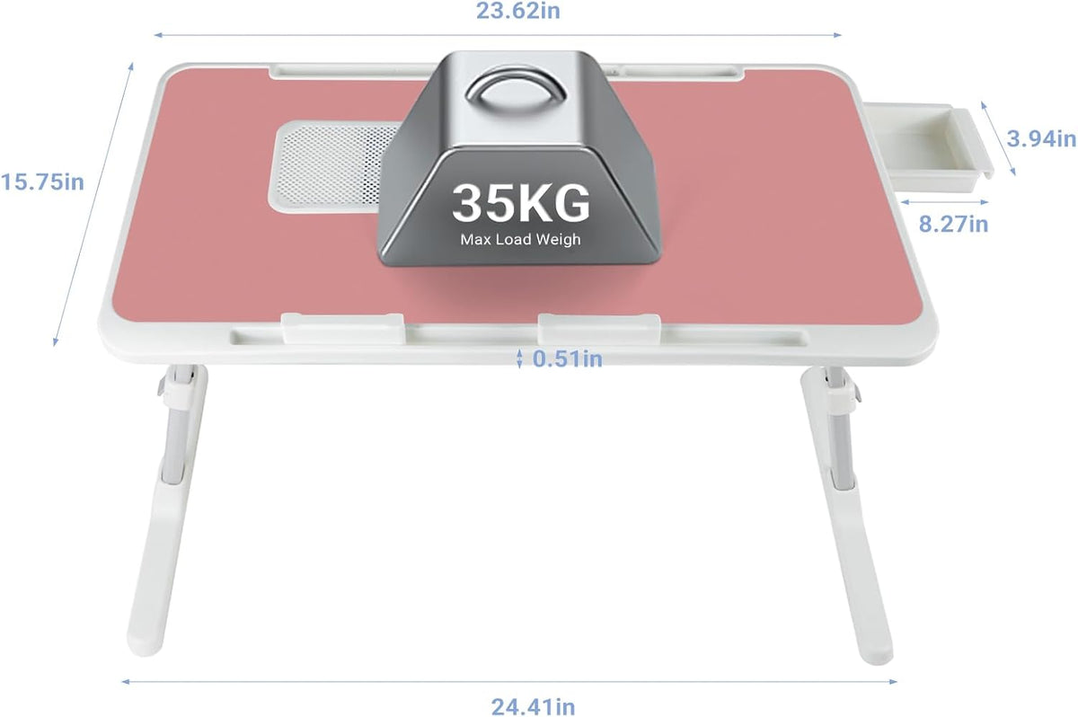 Adjustable Laptop Lap Desk with Cooling Fan USB Light for Adults 60x40cm,Pink