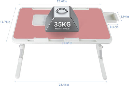 Adjustable Laptop Lap Desk with Cooling Fan USB Light for Adults 60x40cm,Pink