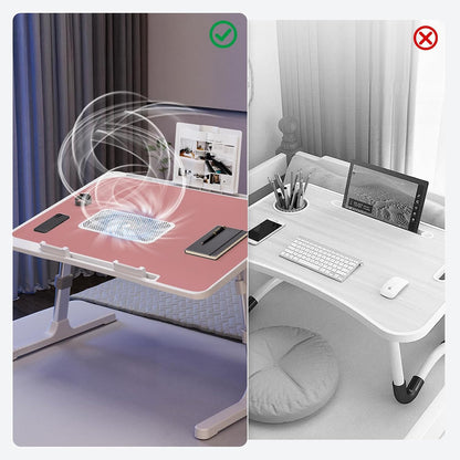 Adjustable Laptop Lap Desk with Cooling Fan USB Light for Adults 60x40cm,Pink