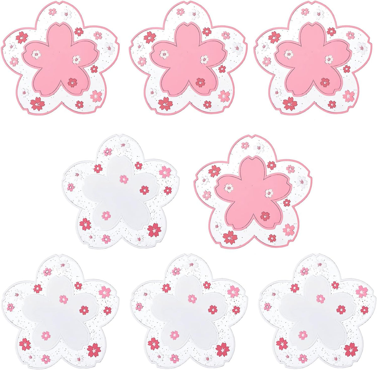 8 Pcs Sakura Coasters for Drinks Cute Pink Cherry Blossom Coaster for Coffee Non-Slip Washable Heat Resistant Silicone Coaster for Mom Wife Girlfriend Women (4 Pink & 4 White)