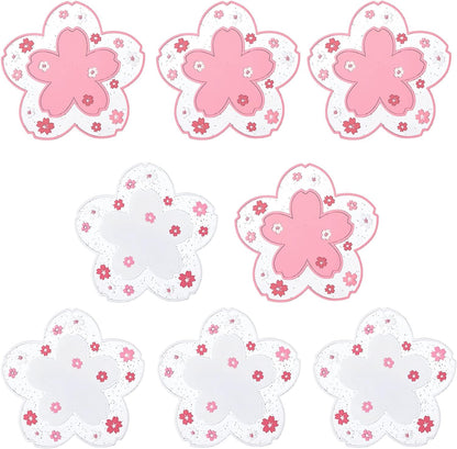 8 Pcs Sakura Coasters for Drinks Cute Pink Cherry Blossom Coaster for Coffee Non-Slip Washable Heat Resistant Silicone Coaster for Mom Wife Girlfriend Women (4 Pink & 4 White)