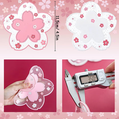 8 Pcs Sakura Coasters for Drinks Cute Pink Cherry Blossom Coaster for Coffee Non-Slip Washable Heat Resistant Silicone Coaster for Mom Wife Girlfriend Women (4 Pink & 4 White)