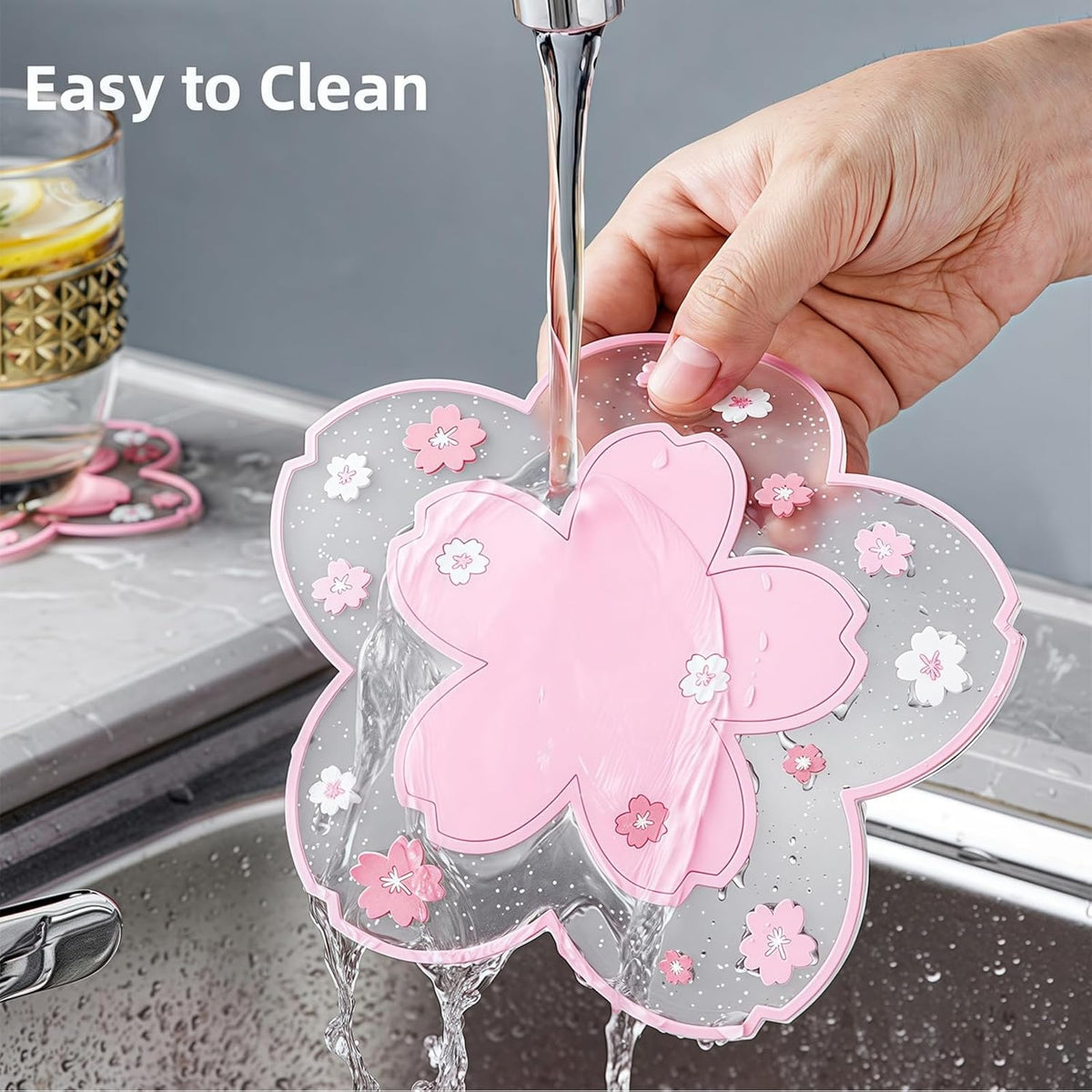 8 Pcs Sakura Coasters for Drinks Cute Pink Cherry Blossom Coaster for Coffee Non-Slip Washable Heat Resistant Silicone Coaster for Mom Wife Girlfriend Women (4 Pink & 4 White)