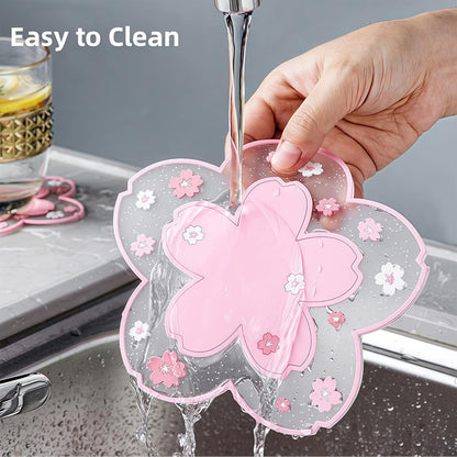 8 Pcs Sakura Coasters for Drinks Cute Pink Cherry Blossom Coaster for Coffee Non-Slip Washable Heat Resistant Silicone Coaster for Mom Wife Girlfriend Women (4 Pink & 4 White)