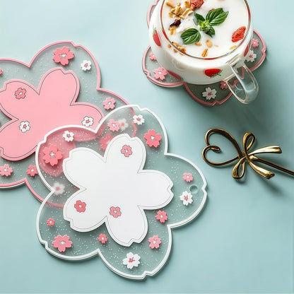 8 Pcs Sakura Coasters for Drinks Cute Pink Cherry Blossom Coaster for Coffee Non-Slip Washable Heat Resistant Silicone Coaster for Mom Wife Girlfriend Women (4 Pink & 4 White)