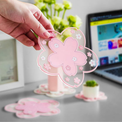 8 Pcs Sakura Coasters for Drinks Cute Pink Cherry Blossom Coaster for Coffee Non-Slip Washable Heat Resistant Silicone Coaster for Mom Wife Girlfriend Women (4 Pink & 4 White)