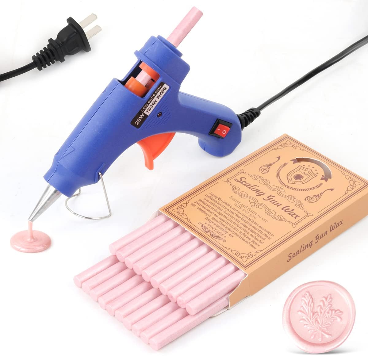 Wax Seal Kits, Wasole 20Pcs Pearl Pink Sealing Wax Sticks with 1 Pieces Glue Gun Set for Wax Seal Stamp, Great for Wedding Invitations, Birthday Cards, Envelopes, Gift Wrapping (Pearl Pink)