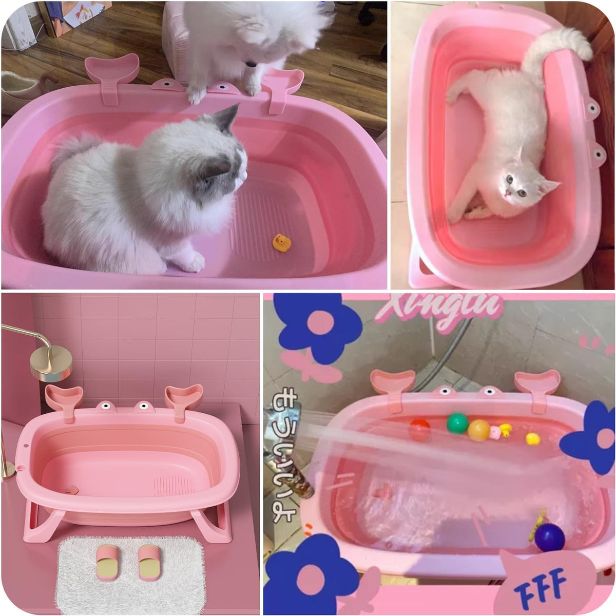 Dog Bath Tub with Dog Toys Pet Bathtub, Portable Puppy Bathtub for Easy Baths and Easy Storage, Dog Bath Tubs for Small Medium Pets-Foldable Pet Shower Tub with Drainage Hole, 26.5 x 17.2 x 7.8In,Pink
