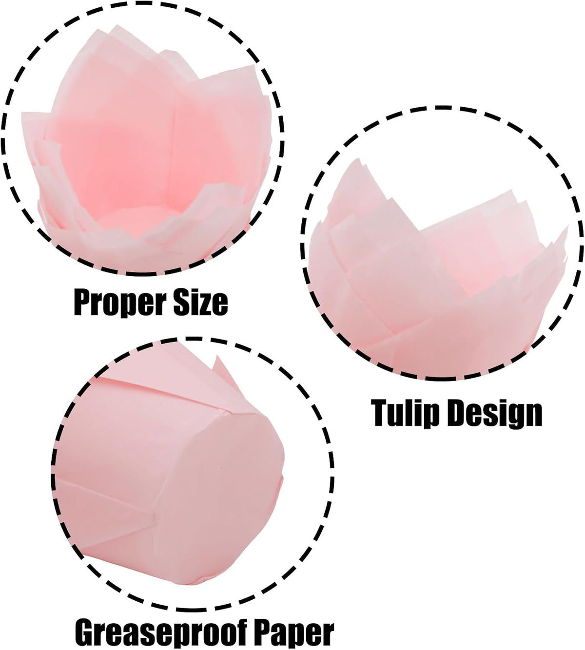 50 Pcs Pink Tulip Cupcake Liners for Baking, Muffin Liners