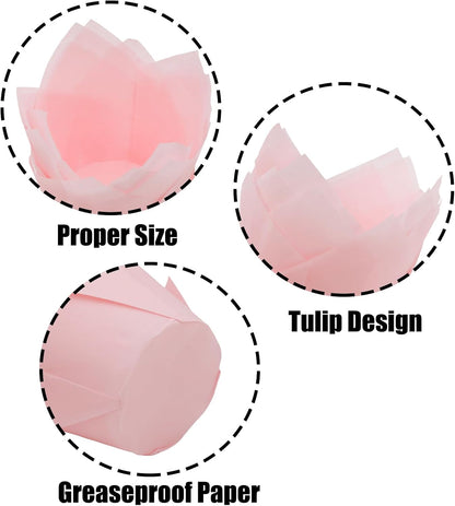 50 Pcs Pink Tulip Cupcake Liners for Baking, Muffin Liners