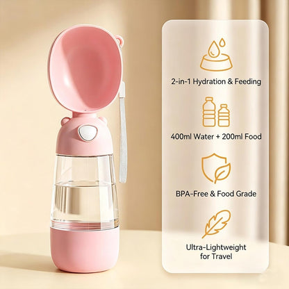 Portable Dog Water Bottle with Food Container and Filter for Outdoor