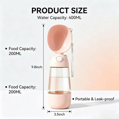 Portable Dog Water Bottle with Food Container and Filter for Outdoor